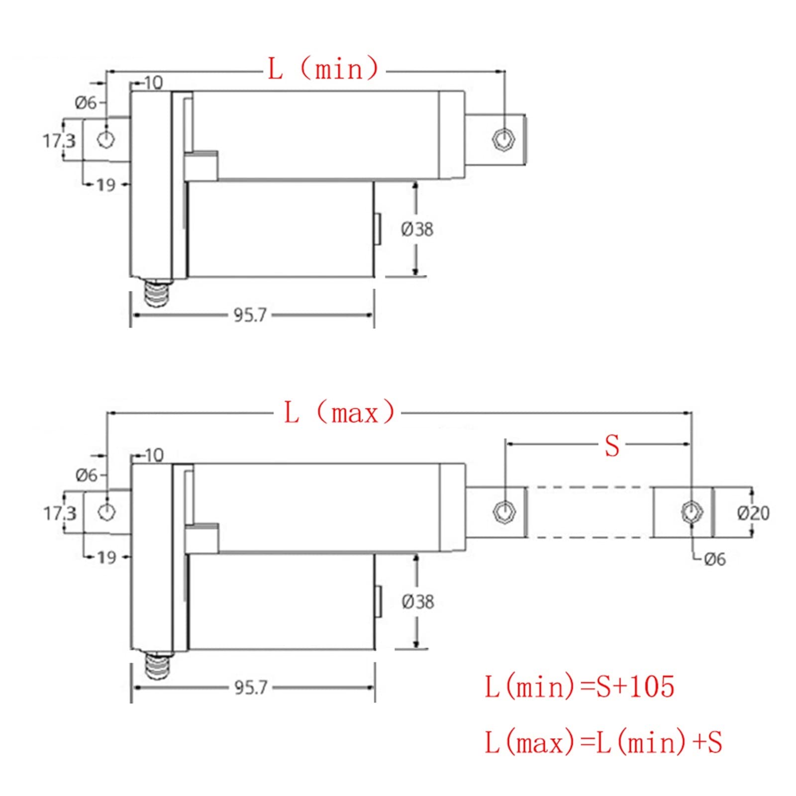 Actuador Lineal de 12 V con Soporte, Motor eléctrico Lineal con Engranaje metálico, Carrera de 50 mm a 400 mm, 30 W, 2,5 A (tamaño: 300 N, 30 mm/s, Color: Carrera de 50 mm)