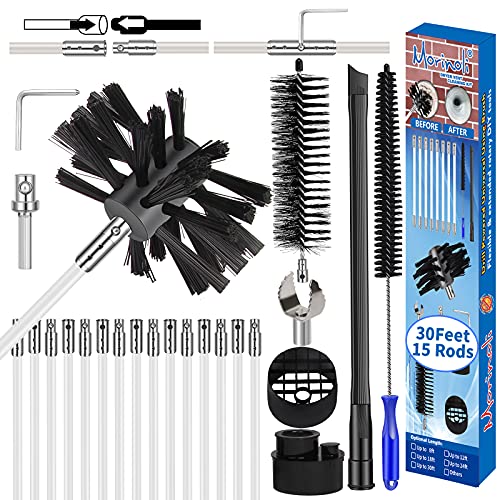 Morinoli 30 Feet Dryer Vent Cleaning Kit Chrome Button Locking System Dryer Vent Cleaning System Dryer Vent Cleaner Kit Vacuum Attachment Dryer Vent Nozzle Hose Attachment Vacuum Adapter Dryer Adapter