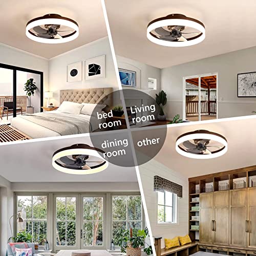 Lcyfbe Ceiling Fans With Lights - Modern Flush Mount Low Profile Indoor Ceiling Fans With Remote Control, 20" Enclosed Bladeless Ceiling Lighting Fixture, Brown #TOP5