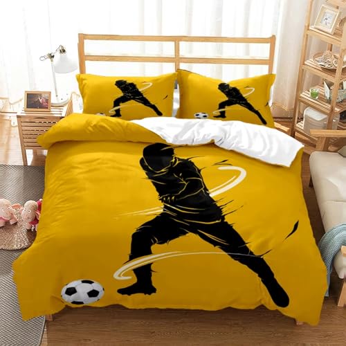 NDXRWDZR Housse de Couette 90x190 Enfant Ballon Football Jaune Parure de Lit 1 Personne avec Fermeture Éclair Confortable Respirant Microfibre Housse de Couette et 2 Taie d'oreiller 65x65 cm