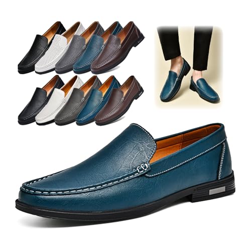 Men's Loafers Slip-On Dress Shoes – Men's Genuine Leather Business Casual Shoes,Hollow and Breathable Comfortable,Suitable for Work,Office Or Daily Wear