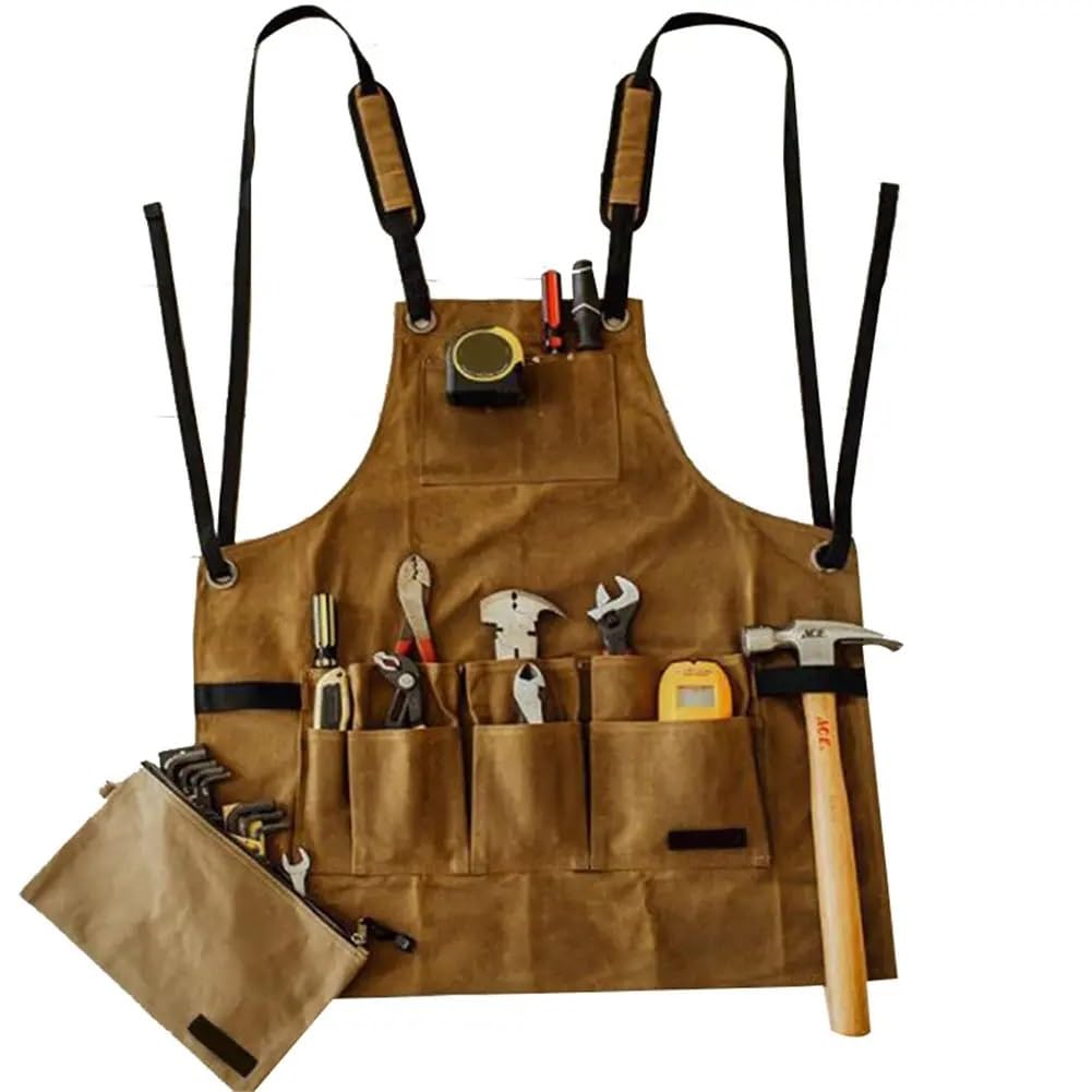 Grembiule da lavoro Grembiule da lavoro Grembiule da giardino Tela utile Grembiule da lavoro resistente Grembiule protettivo impermeabile Cinghie incrociate sul retro Attrezzo da giardiniere regolabil
