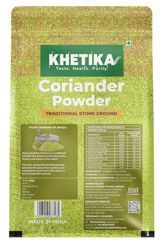 Image of Khetika Coriander Powder 400g | Toxin Free | Traditional Stone Ground | With Natural Oils | Authentic Taste & Rich Aroma (Pack of 3)