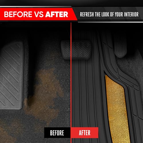 Image of Motor Trend ChromeTech Car Floor Mats Full Set - Durable Rubber Floor Mats for Cars with Two Tone Accent, All Weather Interior Protection for Front and Rear with Non-Slip Backing, Black /Gold