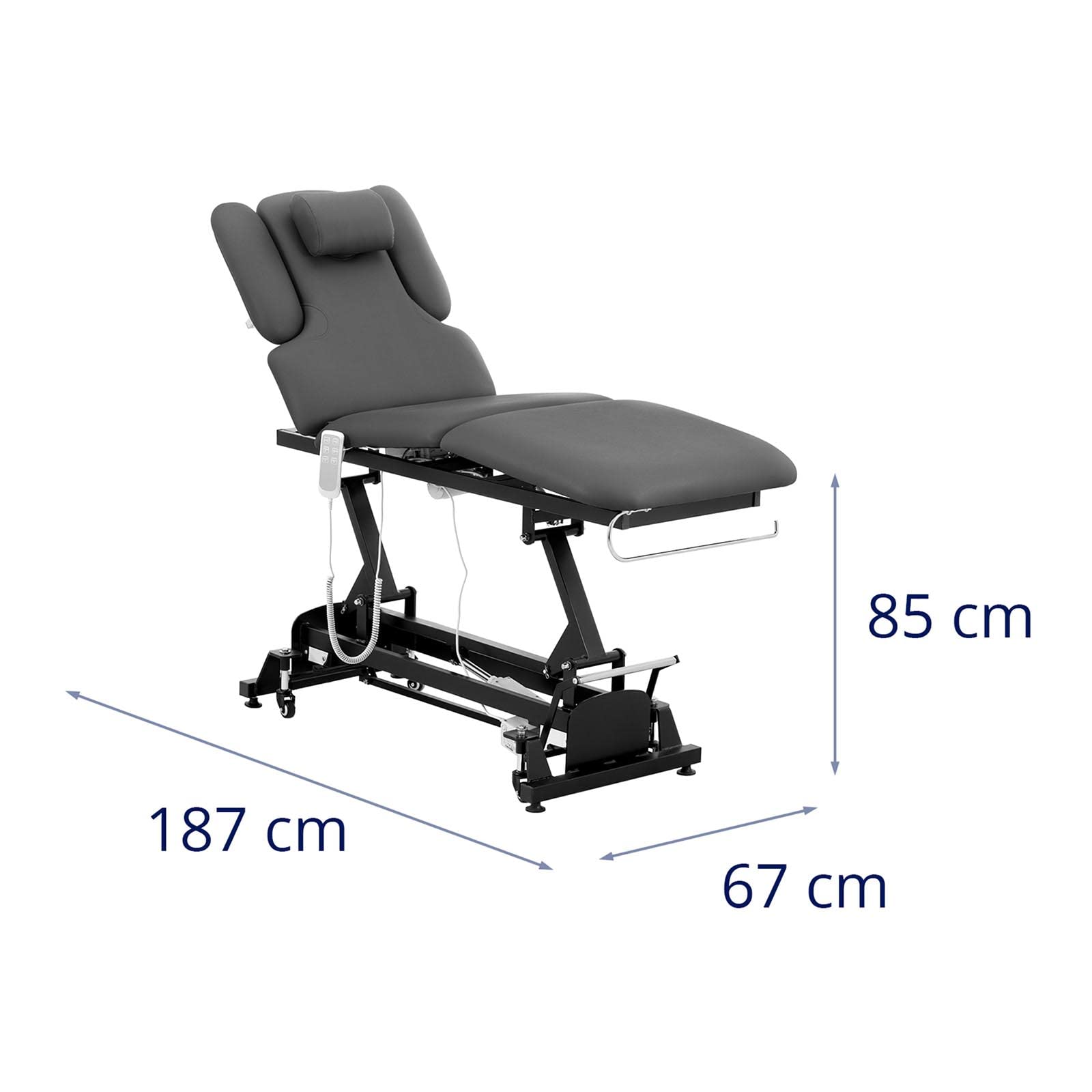 Physa Nantes Gray_PH Massageliege 3 Motoren 200 kg Schwarz/Grau Massagebank Therapieliege Behandlungsliege