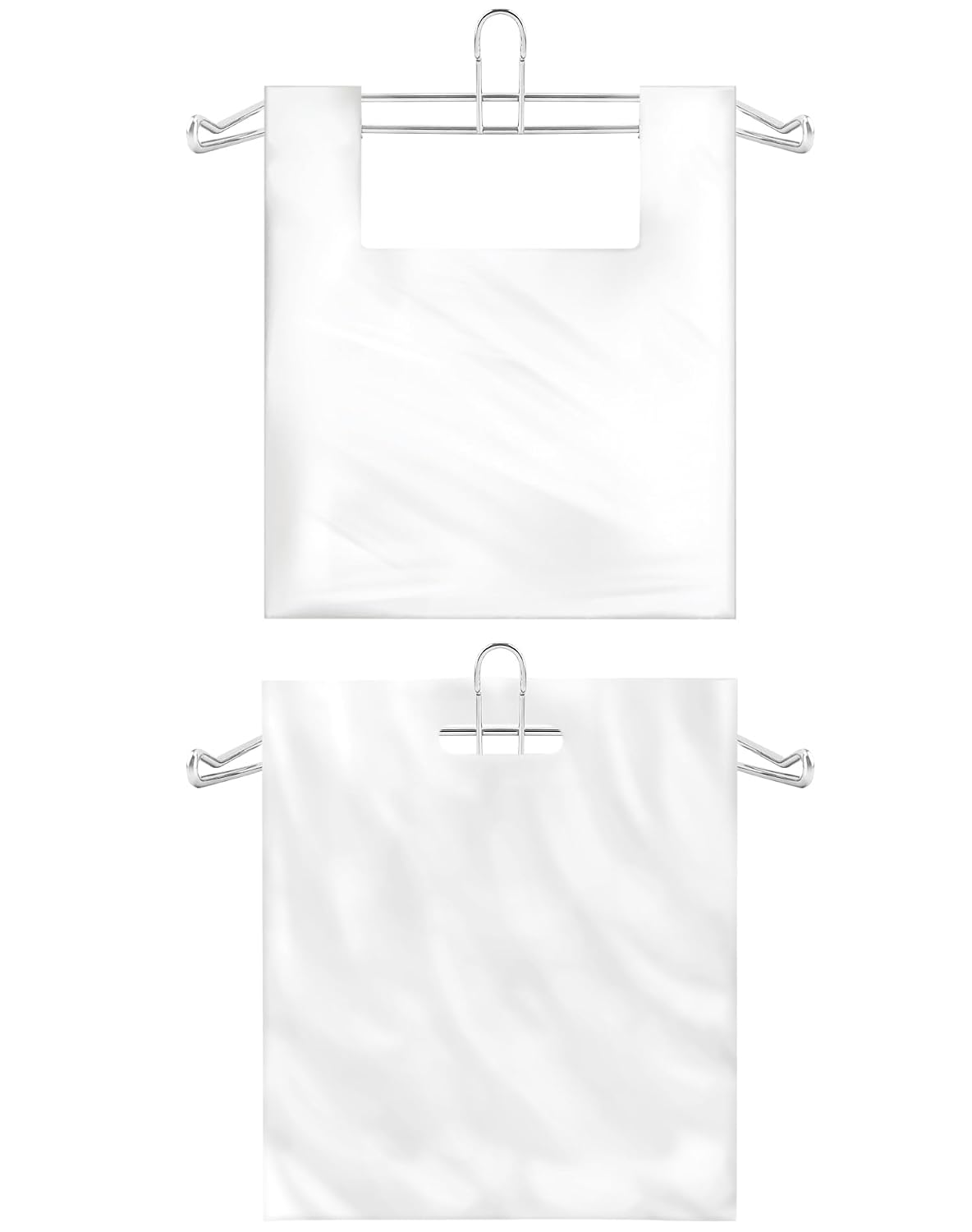 QWORK 2-Pack T-Shirt Bag Rack Wall Mount, Chrome-Plated Metal T-Shirt Retail Bag Holders, 12-Inch Width, 6" Arm, Easy Install Bag Holder for Retail and Checkout Counters