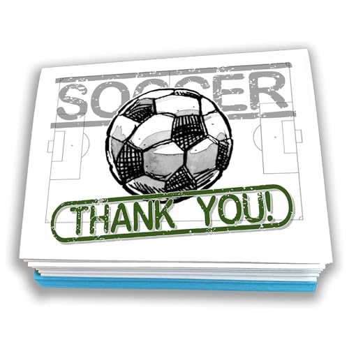 Image of Play Strong All Star Soccer Thank You Note Cards 12-Pack (4.25 inchx5.5 inch) Illustrated Sports Note Card Set 12-Pack Awesome for Soccer Players, Coaches, Fans and Fanatics - They'll Love 'Em!
