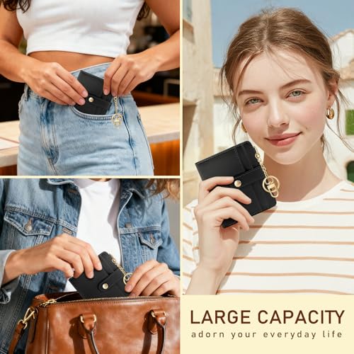 Image of Jogjam Black Rfid Ladies Wallet, Small Slim Thin Compact Credit Card Women Wallet, PU Leather Bifold Cash Zipper Coin Pocket ID Window for Female