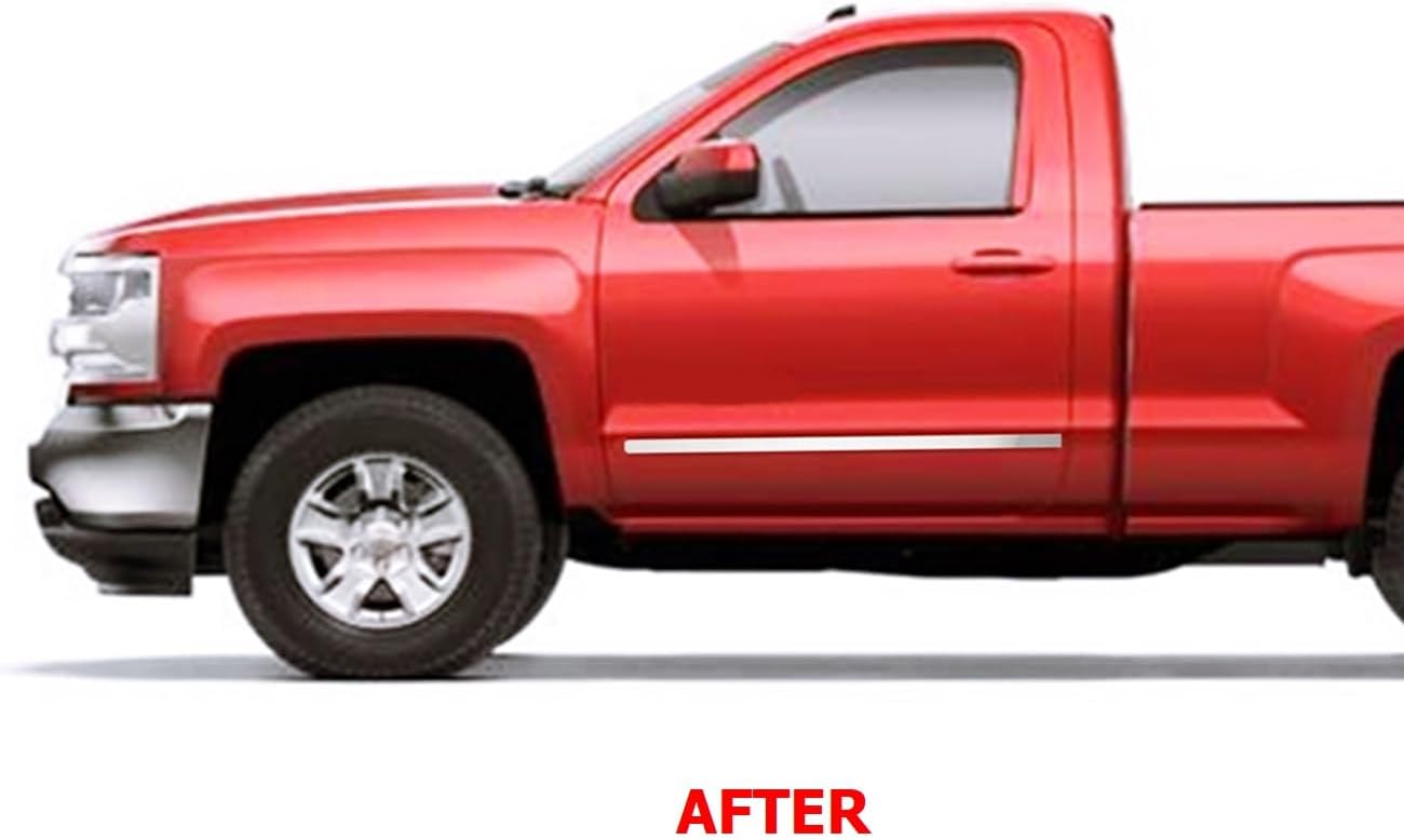Generic MELEXI Chrome Side Door MOLDING 2 Door S.Steel Compatible with Chevy Silverado STD CAB 2014 to 2018
