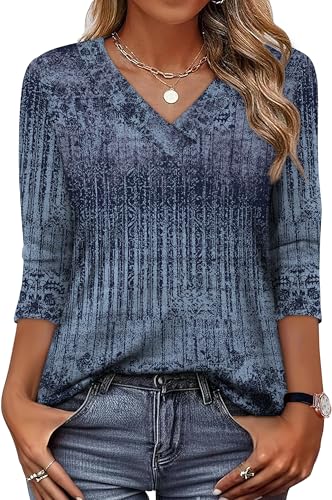 Image of XIEERDUO 3 /4 Length Sleeve Womens Tops V Neck T Shirts Summer Clothes Basic Blouses Dressy Casual 2026 Spring Outfits