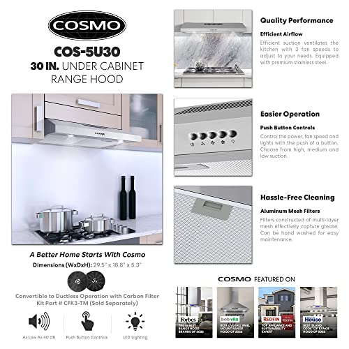 COSMO UC30 30 in. Ducted Under Range Hood, Kitchen Over Stove