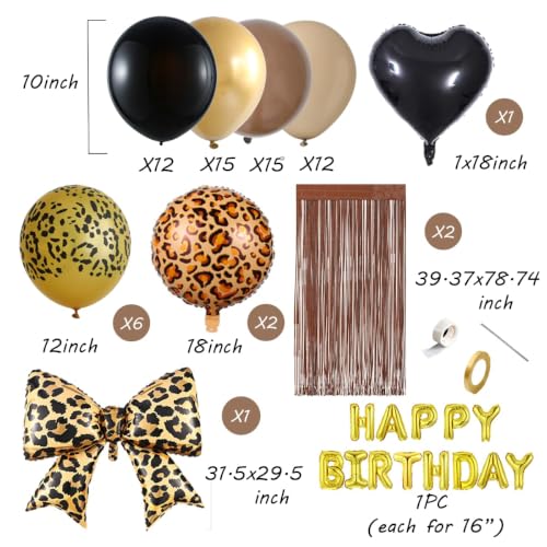 Image of 70Pcs Cheetah Print Birthday Decorations, Black Brown Gold Leopard Balloons