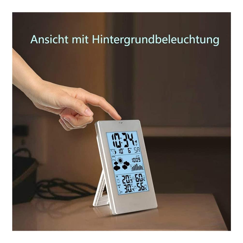 Wetterstation mit Barometer, Forecast, Digital-Thermometer, Hygrometer für den Innen- und Außenbereich, Raumluftbefeuchter mit Wettervorhersage und digitaler Snooze, Weiß
