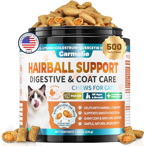 Hairball Treatment for Cats – 500 Crunchy & Creamy Hairball Treats for Cats – Indoor Feline...