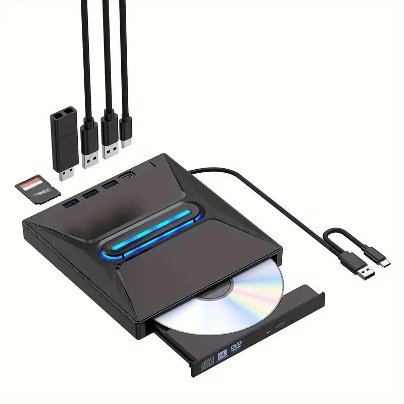 Lettore DVD portatile, Unità CD/DVD esterna USB 3.0, unità +/- RW portatile di tipo C/hub lettore DVD