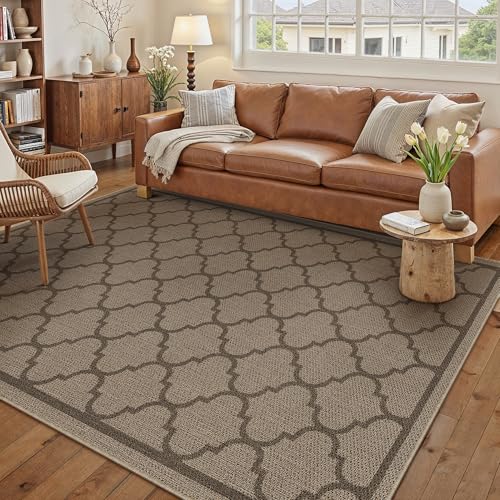 5x7 Geometric Figure Easy Jute Area Rug for Living Room Scalloped Washable Indoor Outdoor Carpet Farmhouse Patio Office Mat Geometric Non Slip Black C