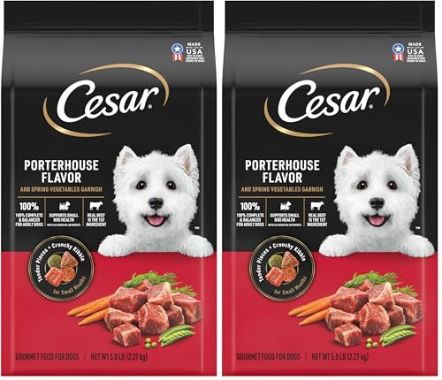 Cesar Small Breed Dry Dog Food Porterhouse Flavor and Spring Vegetables Garnish, 5 lb. Bag (Pack of 2)
