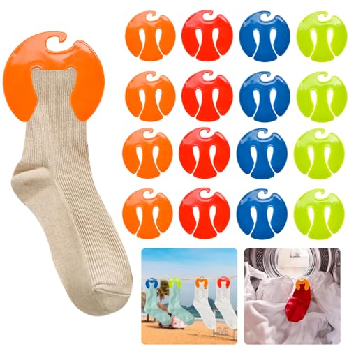 LPAMABA 48 Stück Sockenklammern für Waschmaschine und trockner Sockenclip Sockenhalter mit Haken Sockensortierer Socken Mit Sockenclip Direkt In Die Schublade Ohne Sie Zu Falten (4 Farben)