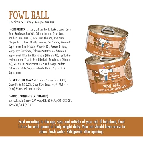 Image of Weruva Cats in The Kitchen, Fowl Ball with Chicken & Turkey Au Jus Cat Food, 6oz Can (Pack of 24)