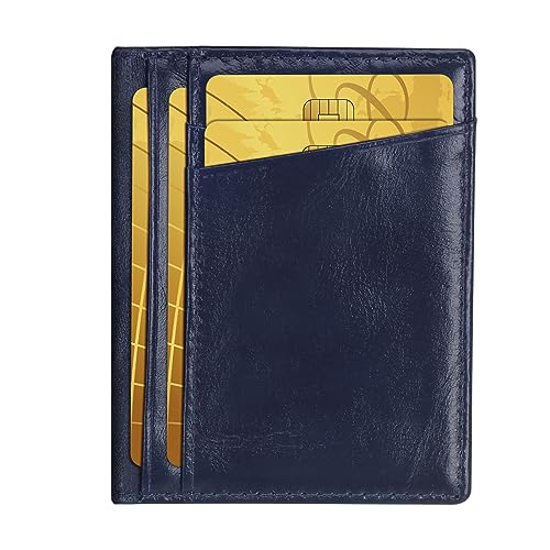 Image of Unaone Slim Minimalist Wallet - Premium Leather RFID Blocking Front Pocket Wallets with 8 Card Slots and 2 ID Window, Dark Blue