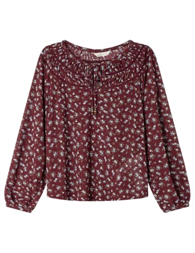 Springfield Printed Long Sleeve Blouse with Ladder Laces Blusa De Manga Larga, Wine, L para Mujer