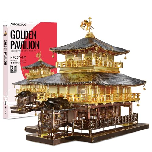 Piececool 3D Metal Puzzles Golden Pavilion Metal Model Kits for Adults DIY Japanese Architecture Building Kits,Family Time,Home Decor Best Gifts