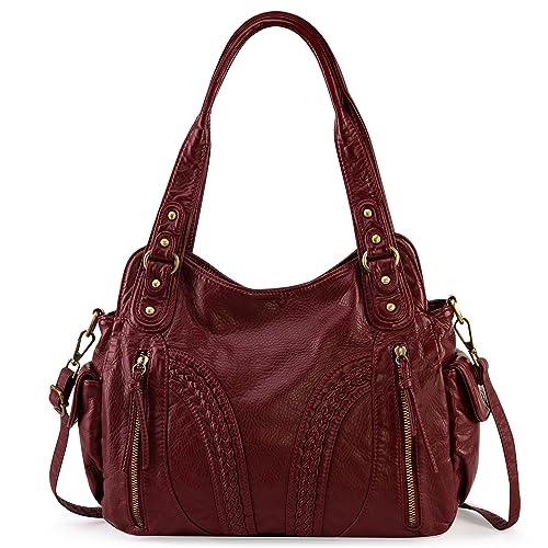 Montana West Washed Leather Hobo Bags for Women Roomy Handbags with Crossbody Strap