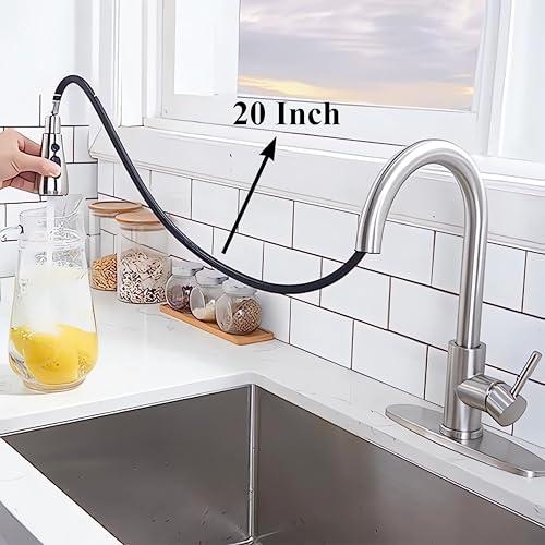 VCCUCINE Kitchen Faucet with Pull Down Sprayer, Brushed Nickel Faucet for Kitchen Sink, Small High Arc RV Stainless Steel Single Handle Pull Out Kitchen Sink Faucet - Image 3
