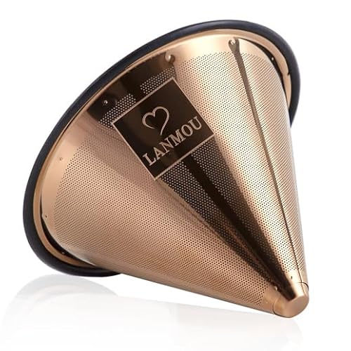 Lanmou LANMOU-1 Stainless Steel Coffee Filter With A Spoon - Compatible With Chemex & Other Pour Over Coffee Carafes – Rose Gold Reusable Coffee Filter - Dishwasher & Microwave Safe Pour Over Coffee Dripper cover