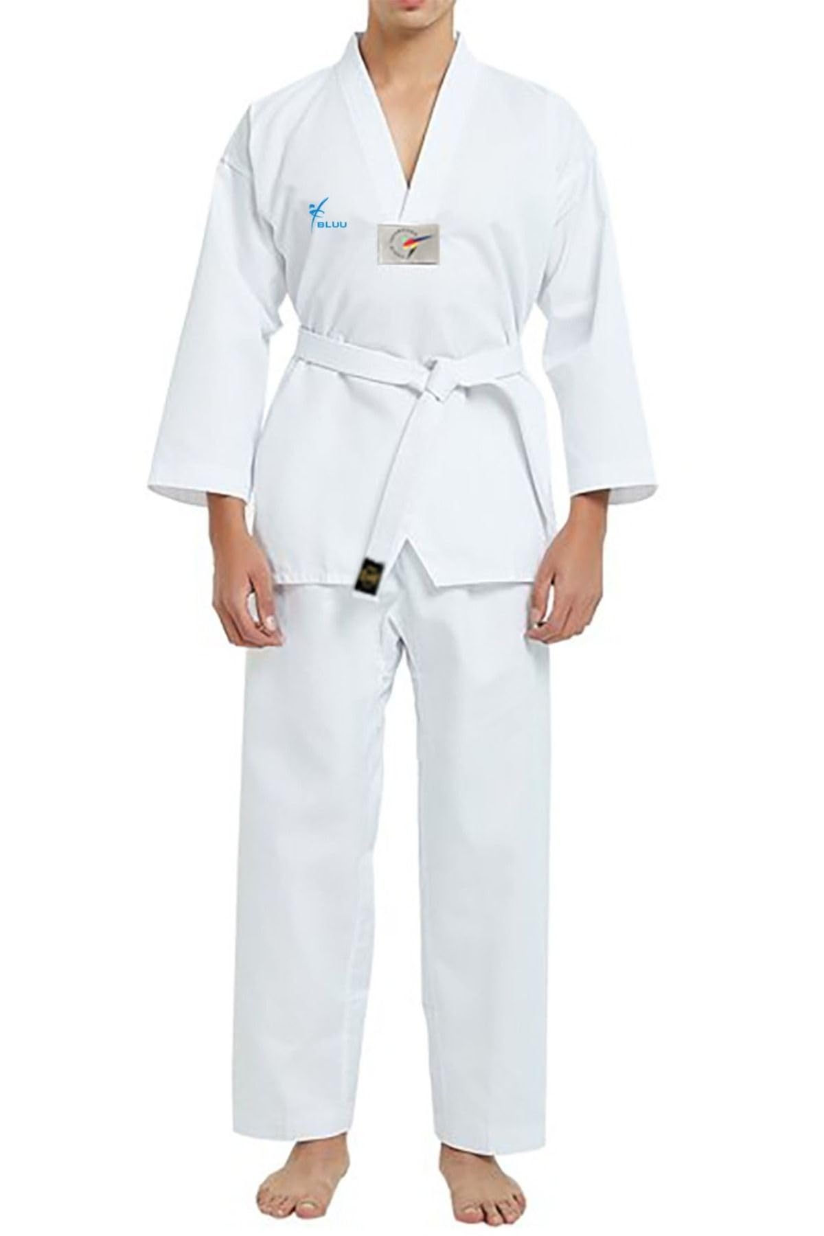 Bluu Acemi Beyaz Yaka Taekwondo Elbisesi Tekvando Elbisesi Dobok (120)