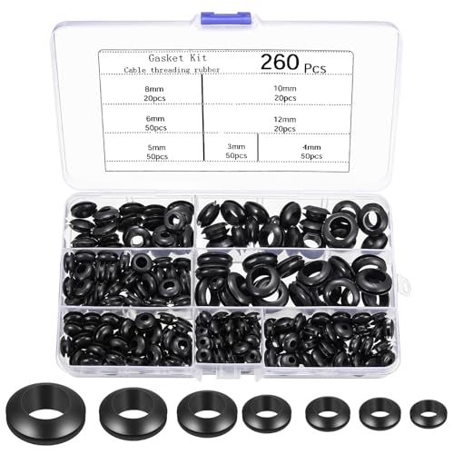 260 Stück Kabeldurchführung Gummitüllen Set, 7 Größen Kabeltüllen, Gummi Stopfen Durchgangstüllen, Gummistopfen, Gummidichtung Rund Gummidurchführungen Dichtungsring für Kabelschutz Kabelkanal