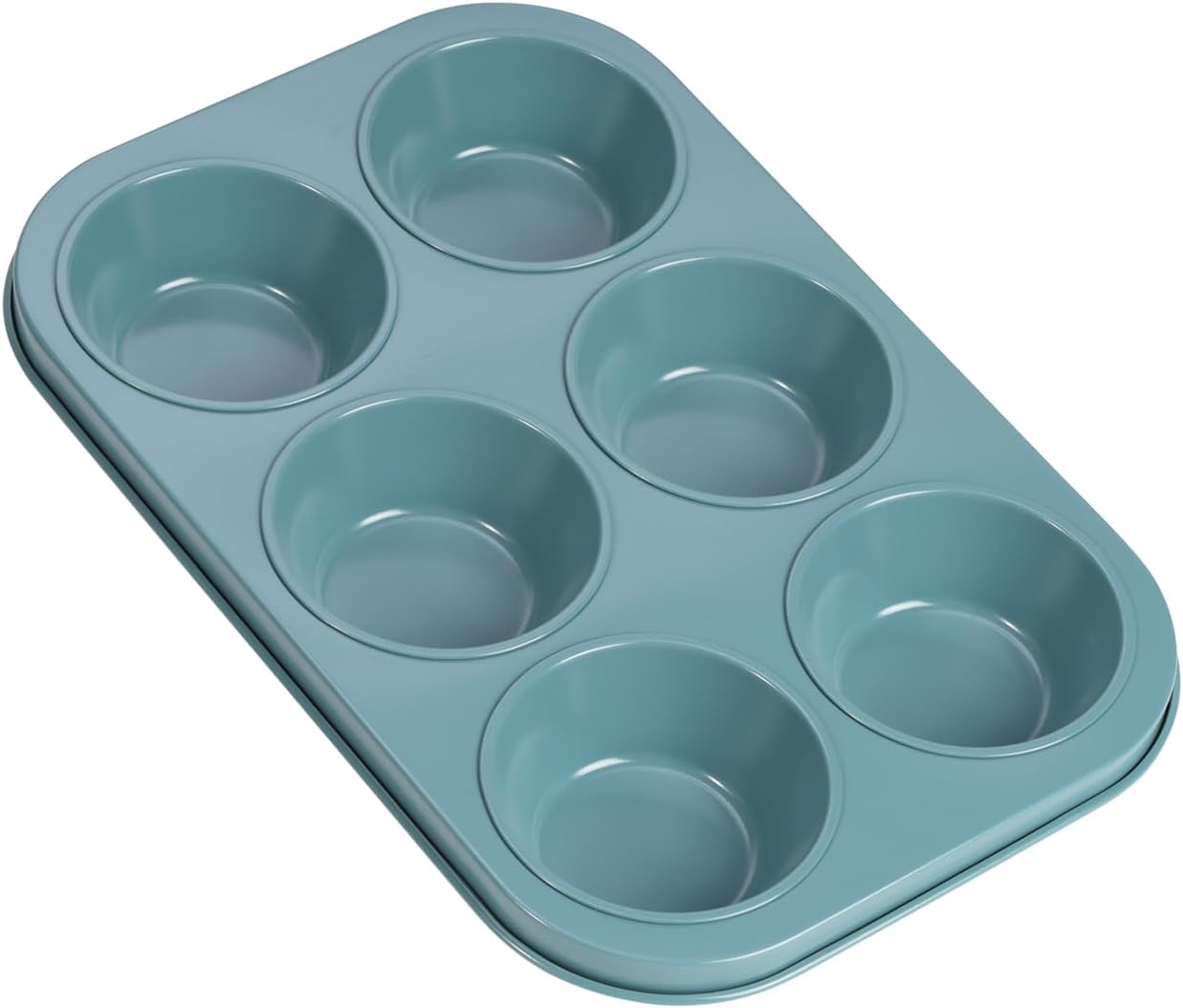 CHEFMADE Muffin Pan, 6-Cups Nonstick Cupcake Baking Tray for Cakes | Heavy-duty carbon steel heats evenly. Nonstick coating ensures easy release. Ideal for muffins, cupcakes, tarts, buns (Green)