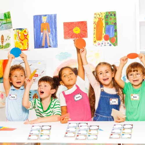 Image of Whaline 144Pcs Composition Name Tag Stickers for Classroom Back to School Name Labels 3.5 x 2.6 Inch Colorful Composition Desk Name Tags Pencil Nameplates for Preschool Elementary School
