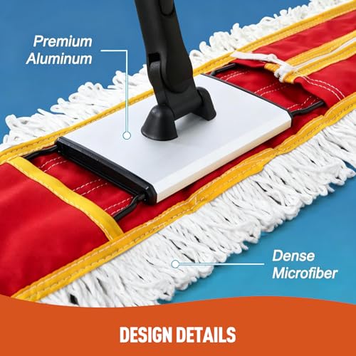 Image of CLEANHOME 36 inch Commercial Dust Mops for Tile Hardwood Floor Cleaning, Red | 59 inch Long Handle, Heavy Duty Floor Duster Mop, Hotel Gym Household Cleaning Supplies