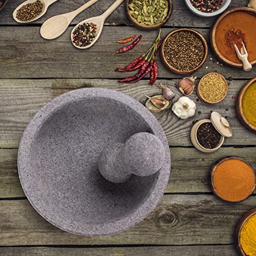 Luvan Mortar And Pestle Set, 8 Inch 4 Cups Large Capacity Unpolished Granite Molcajete Mexicano Guacamole Bowl, Stone Grinder Bowl For Crushing/Grinding-Guacamole,Spices,Herb,Salsa And Pesto (Gray) #TOP6