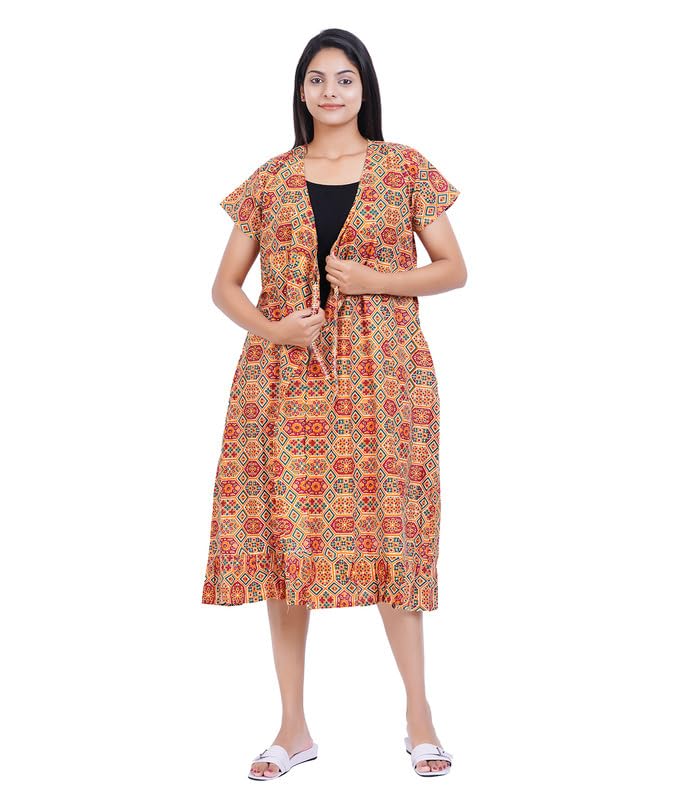 Image of Women's [L- 4XL] Full Open /Front Buttoned [a Kind of Adaptive Clothing] Multipurpose Nighty for Maternity /Pregnancy /Elderly /Patient /Feeding /Hospital Purpose Nighty Calf Length