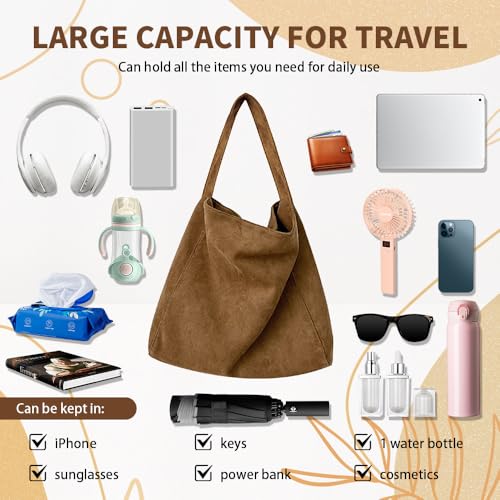 Image of Suede Bags for Women, 2025 New Suede Tote Bag for Women, Retro Slouchy Office Shoulder Top-handle Tote Handbags