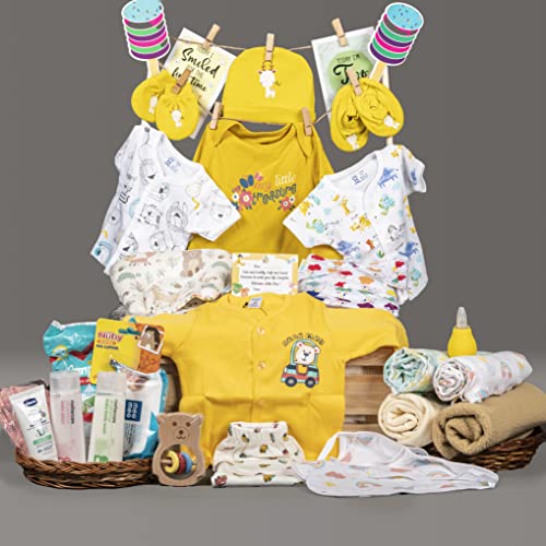 The Baby First Box Newborn Baby Essential Kit - 25 Items (Summer Kit For 0-3 Months) | Newborn Hamper Gift Set| Baby Gift Kit | Gift Set For Baby Shower | Baby Gifts - Multicolor