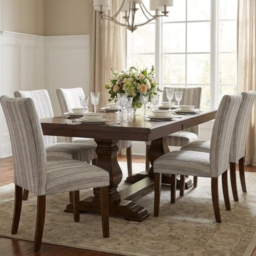 Image of HomePop Parsons Dining Chair - Gray Striped Pattern (Set of 2)