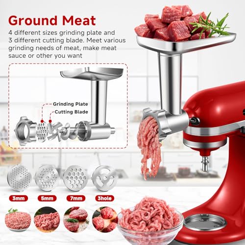 Image of Meat Grinder Attachment for Kitchen Aid Stand Mixer, Food Attachment Included 4 Grinding Plates, 3 Sausage Stuffer Tubes & Holder, 2 Grinding Blades, Burger Press, Dishwasher Safe, 304 Stainless Steel