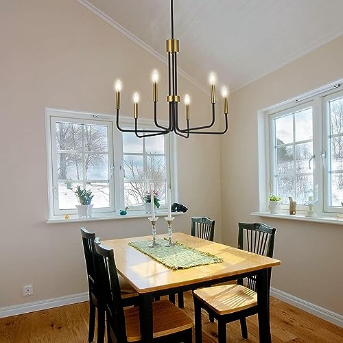 Lustre moderne en laiton noir et doré suspension vintage 6 lumières - 2