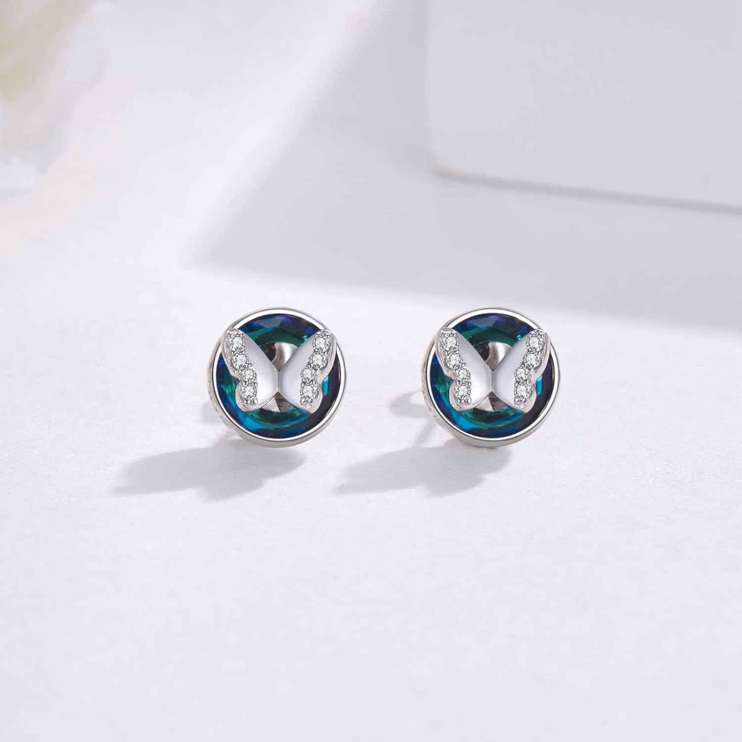 Butterfly Earrings for Women 925 Sterling Silver Crystal Butterfly Stud Earrings Cute Butterfly Jewelry Gifts for Women - Image 2