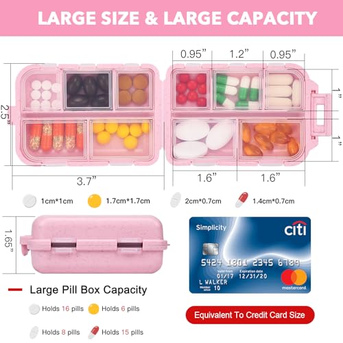 Image of Large Pill Box with 189 Medicine Labels - Pill Organizer with Stickers, Medication Travel Case (Pink, 1 Pack)