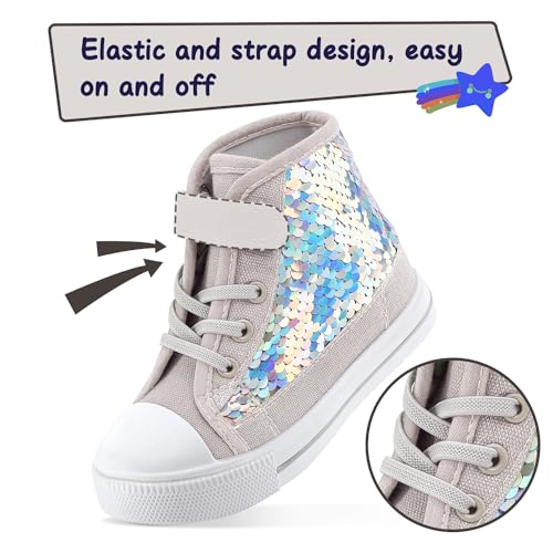 Image of K KomForme Toddler High Top Sneakers Canvas Shoes with Hook and Loops | Lightweight, Breathable