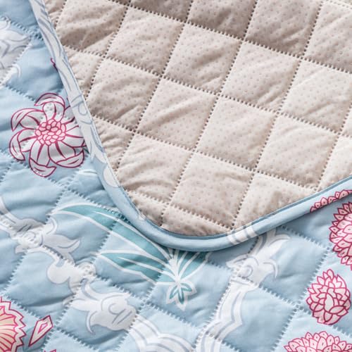 Image of House of Quirk 'Mughal Series' Anti-Slip Sofa Cover Mat with Pocket | Polyester Couch Protector for Pets, Kids & Spills (Gulshan Sky, 180x170cm, Three Seater)