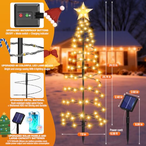 AOUNQ 24" Spiral Solar Christmas Tree Outdoor Decorations 4 Pack | Upgrade 80 LEDs Warm Solar Christmas Lights with 8 Modes, Waterproof Solar Christmas Pathway Lights for Garden Yard Patio - image 5