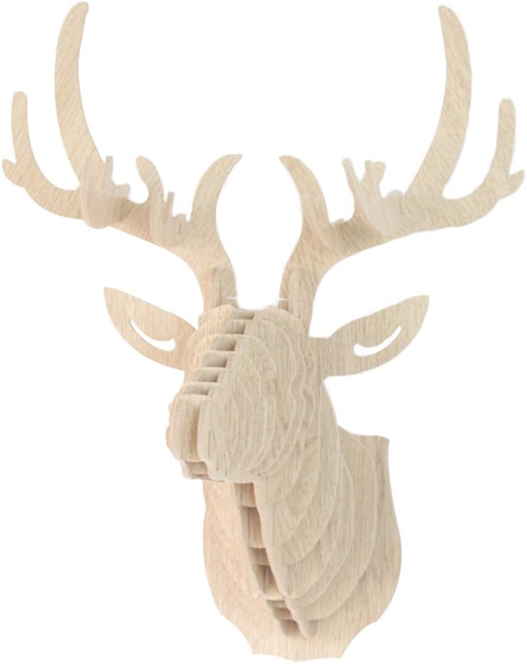Home Decor DIY 3D Cut Wooden Puzzle Kit Deer Head Wall Mounted Sculpture Modern Animal Head Wood Wall Hanging (Wood)