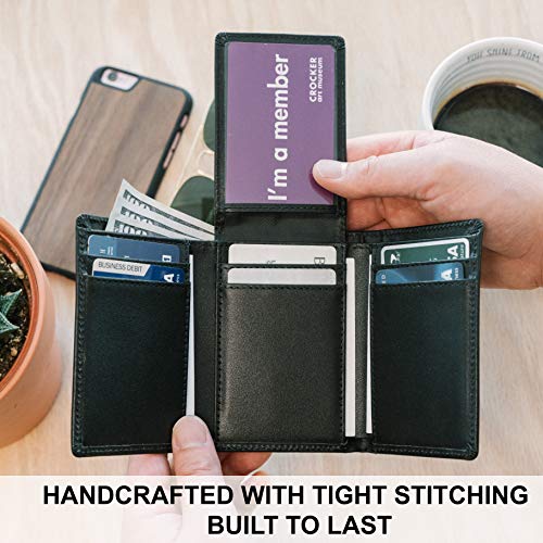 STAY FINE Men’s Leather RFID Trifold Wallet with Flip Up ID, Slim Extra Capacity Card Holder, Gift Ready, Black3