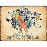 Mental Health Grow Through Geschenk für beste Freundin, Muttertag, Vatertag, Geburtstag, hergestellt in uns, Retro-Stil, Wanddekoration, Blechschild, Bauernhaus-Dekoration, Geschenke für Mama, Papa