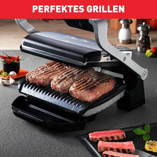 Foto von Tefal OptiGrill Kontaktgrill, 6 automatische Programme, Garstufenanzeige, passt Temperatur und Grillzyklus ans Grillgut an, antihaftbeschichtete abnehmbare Platten, Elektrogrill, Edelstahl, GC705D16